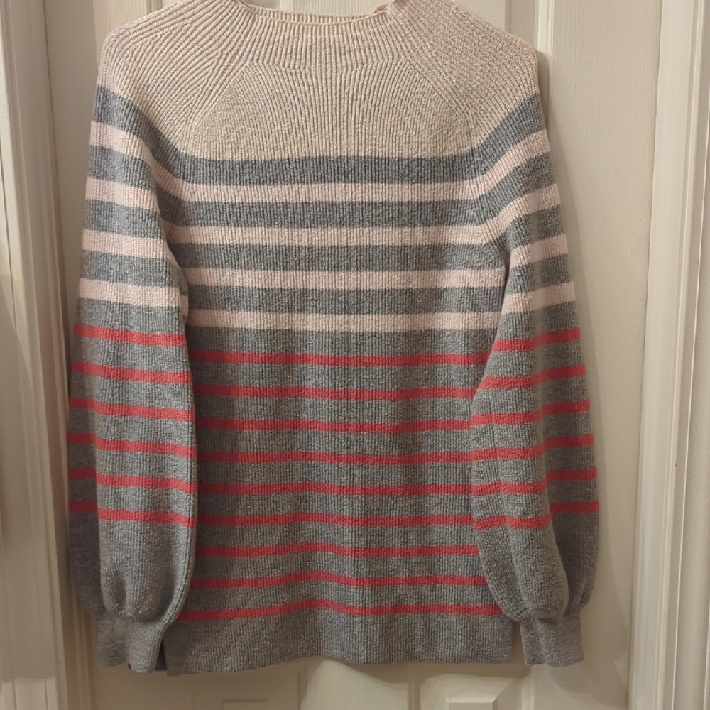 LOFT Multicolor Striped Crewneck Sweater Ribbed Casual Yet Retro